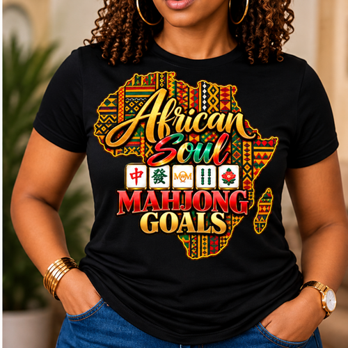 African Soul Mahjong Goals T-Shirt | Africa Map Kente Pattern Mahjong Tiles